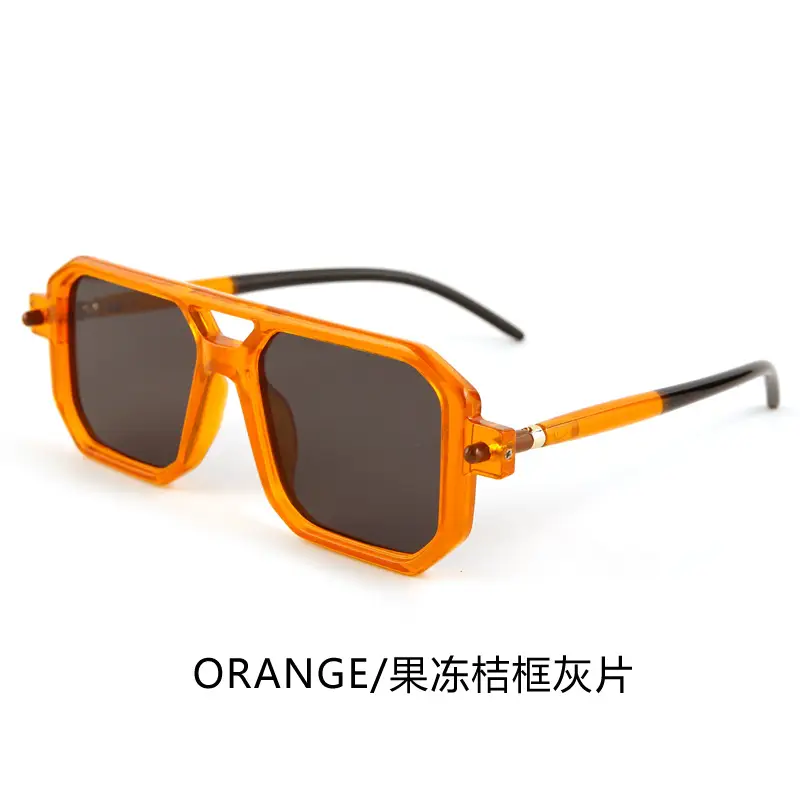 Double-Bridge Sunglasses Black Orange UV Protection - Image 6