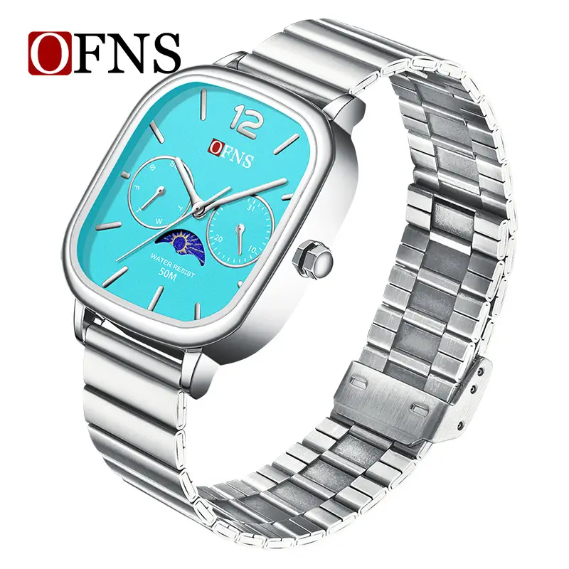 Oufs Women's Square Watch with Red Dial & Bamboo Strap - Image 17