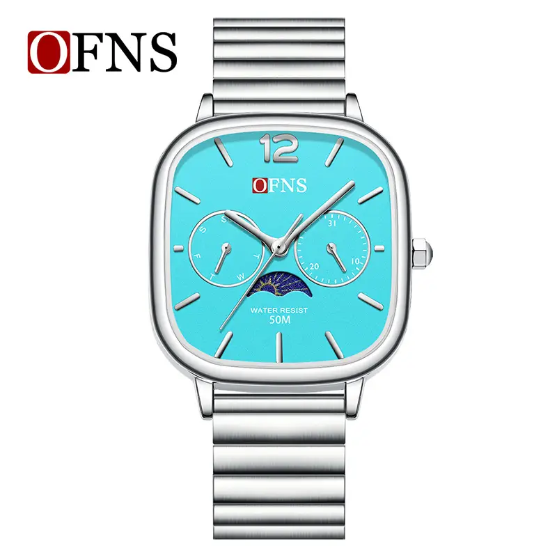 Oufs Women's Square Watch with Red Dial & Bamboo Strap - Image 12