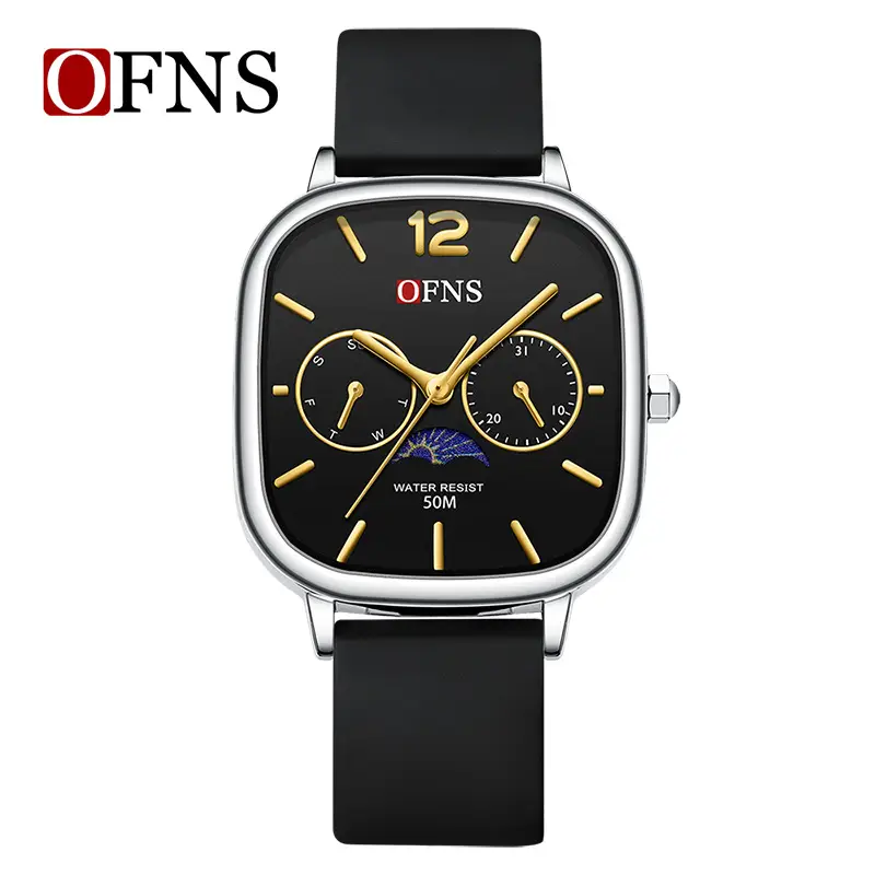 Oufs Women's Square Watch with Red Dial & Bamboo Strap - Image 3