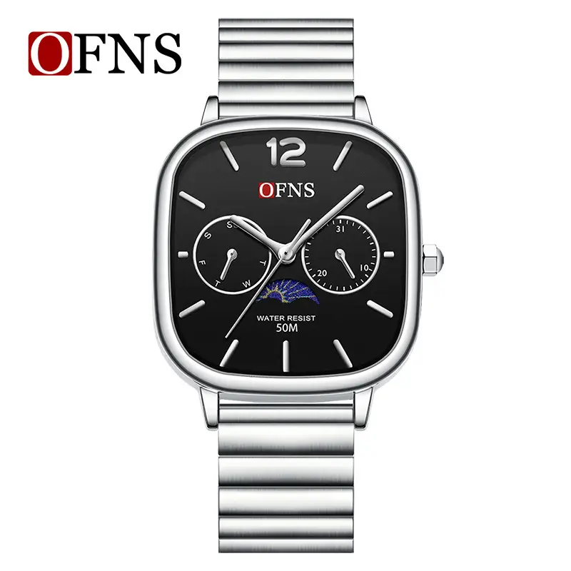 Oufs Women's Square Watch with Red Dial & Bamboo Strap - Image 7