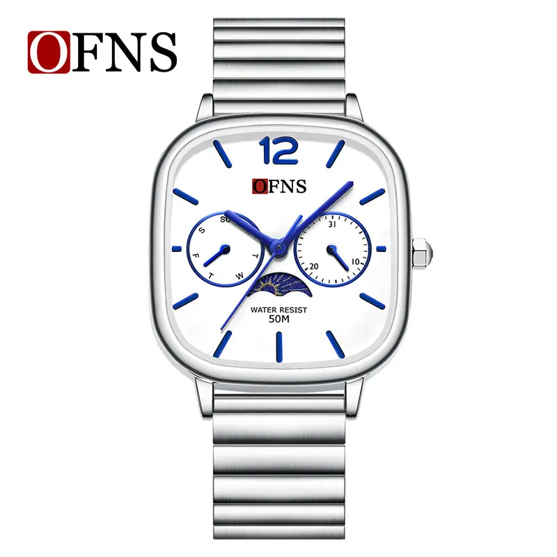Oufs Women's Square Watch with Red Dial & Bamboo Strap - Image 8