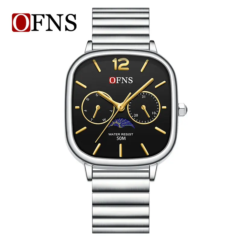 Oufs Women's Square Watch with Red Dial & Bamboo Strap - Image 9