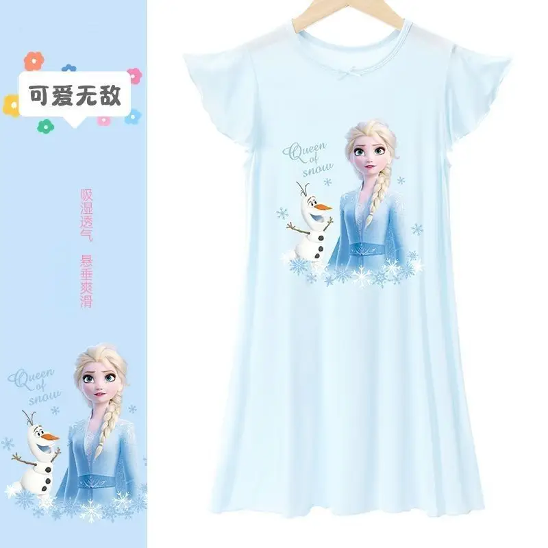 Girls' Elsa Princess Cartoon Dress 2026 New Frozen Nightgown Children's Home Clothes Pajama Dress