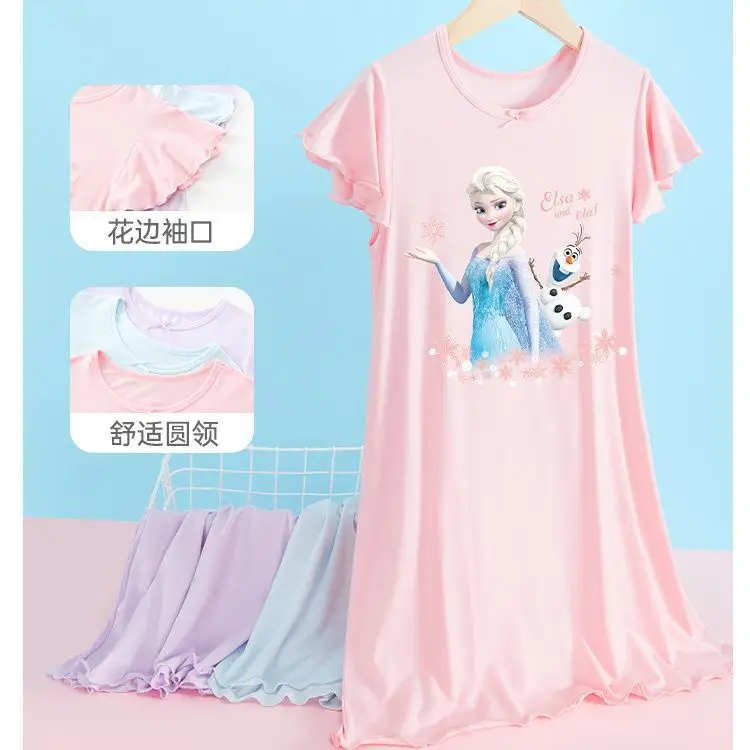 Girls' Elsa Princess Cartoon Dress 2026 New Frozen Nightgown Children's Home Clothes Pajama Dress