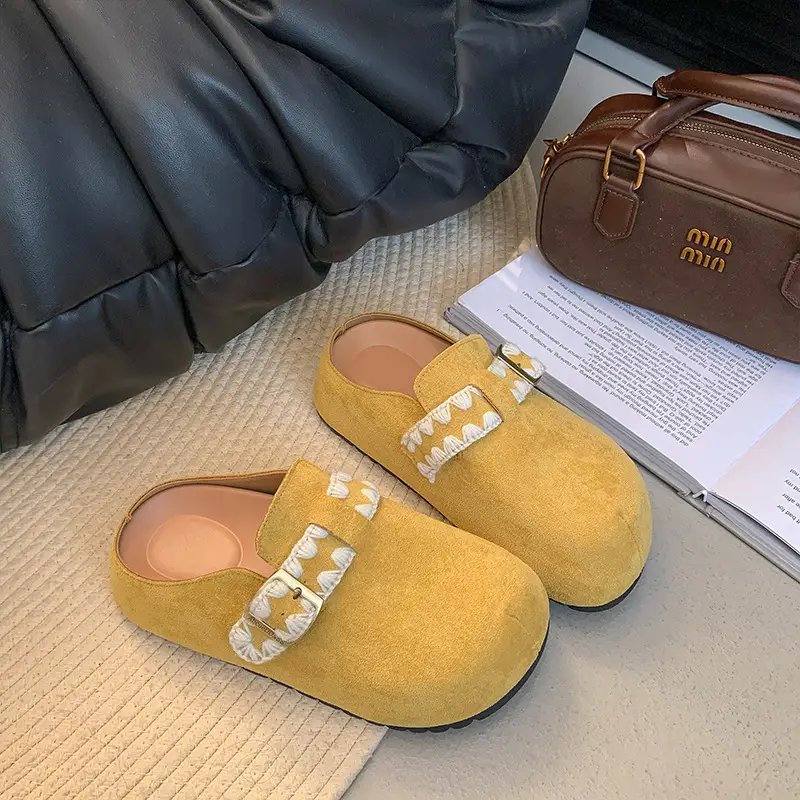 Women's Toe Cap Half Slippers Yellow Suede 2025 - Image 4