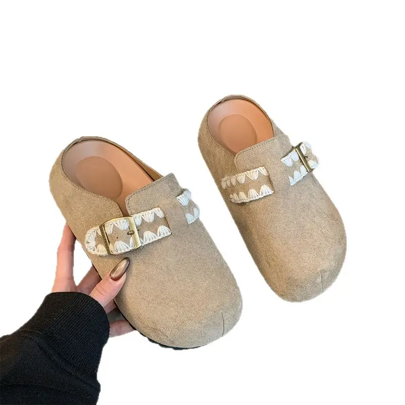 Women's Toe Cap Half Slippers Yellow Suede 2025 - Image 5