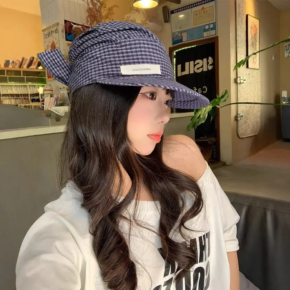 Women Plaid Turban Hat Sun Protection Summer Wear - Image 5