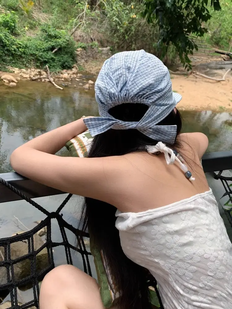 Women Plaid Turban Hat Sun Protection Summer Wear — feature 5
