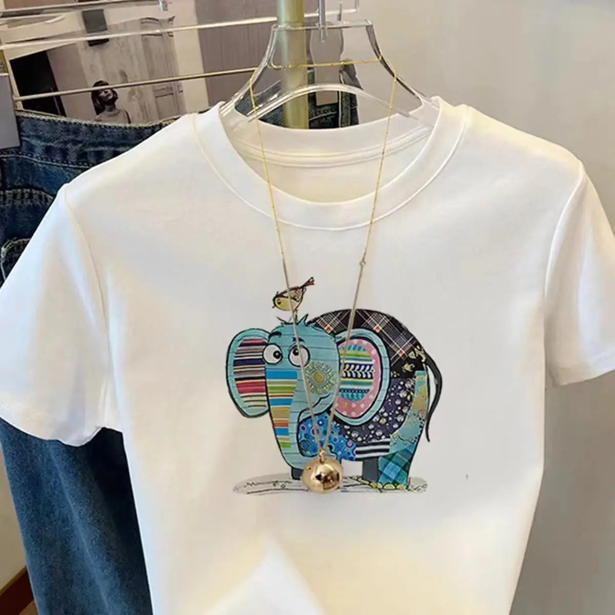 White Elephant Print Short Sleeve T-Shirt for Kids Girls Boys