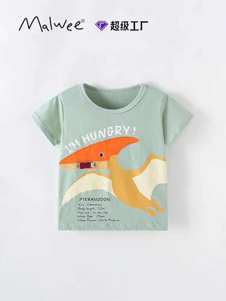 Kids Round Neck T-Shirt Grey Orange Print