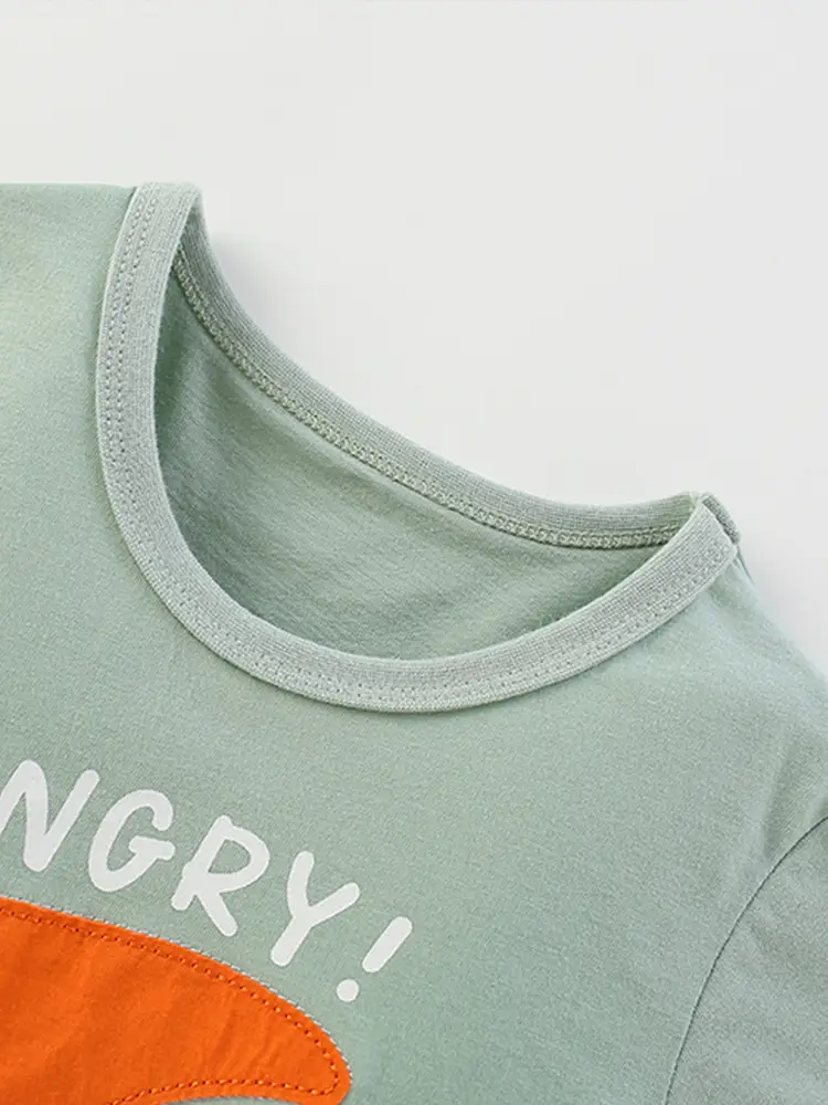 Kids Round Neck T-Shirt Grey Orange Print