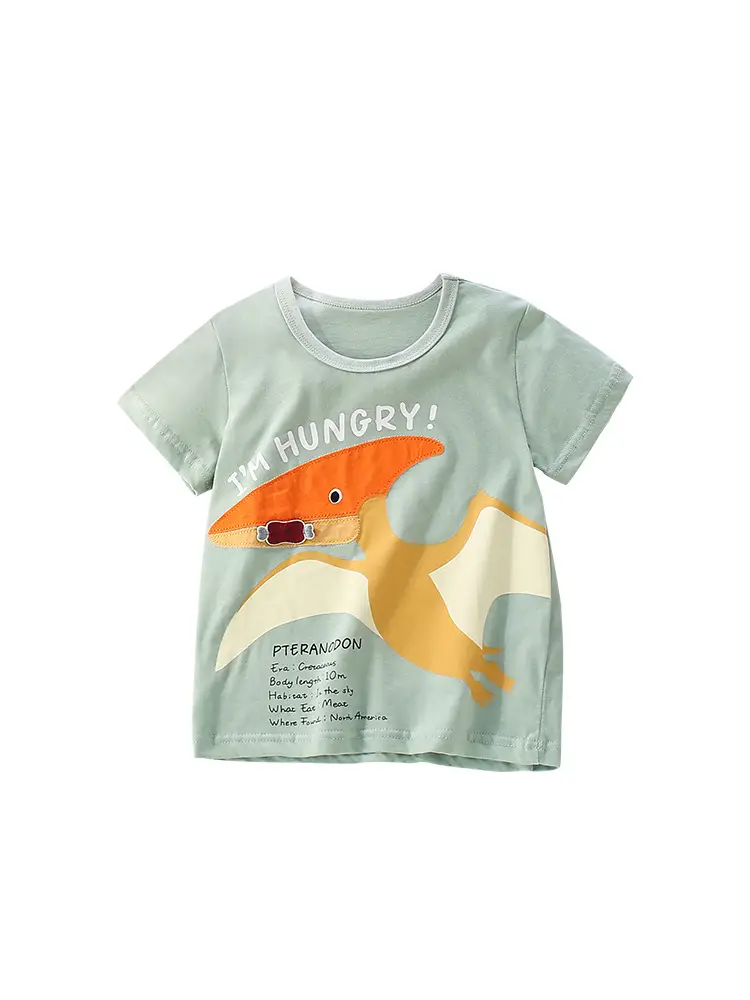 Kids Round Neck T-Shirt Grey Orange Print