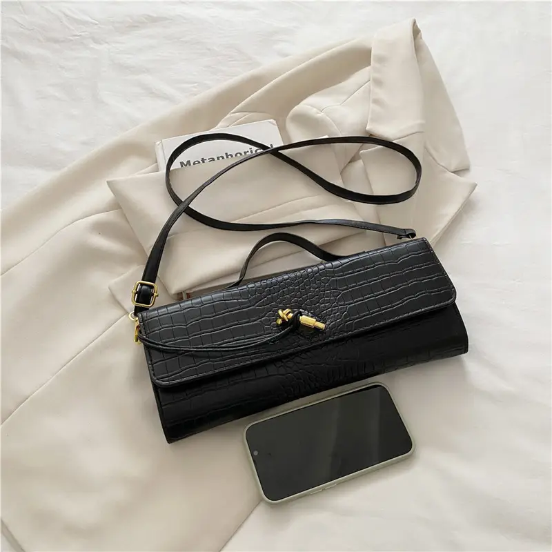 Black Diagonal Lock Shoulder Bag for Women - Image 6