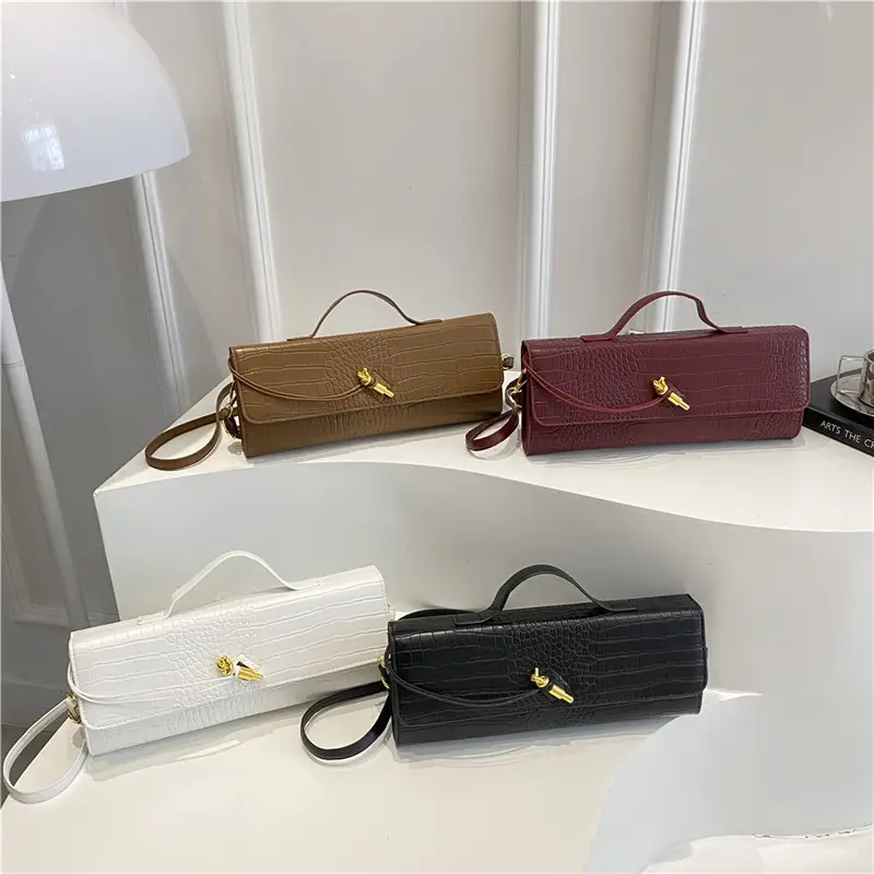 Black Diagonal Lock Shoulder Bag for Women - Image 8