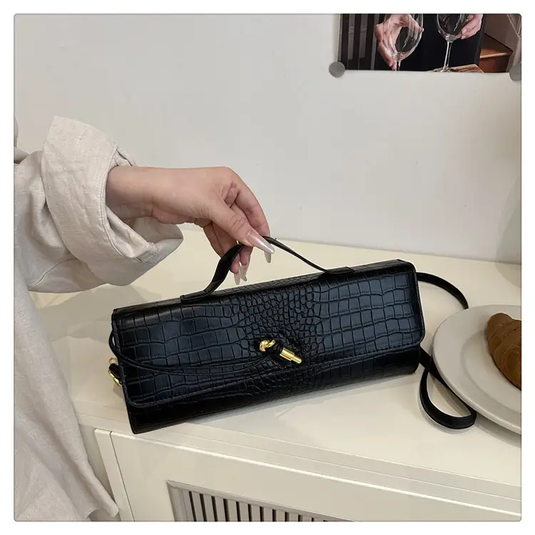Black Diagonal Lock Shoulder Bag for Women — feature 21