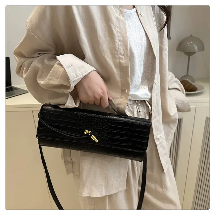 Black Diagonal Lock Shoulder Bag for Women — feature 23