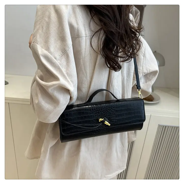 Black Diagonal Lock Shoulder Bag for Women — feature 24