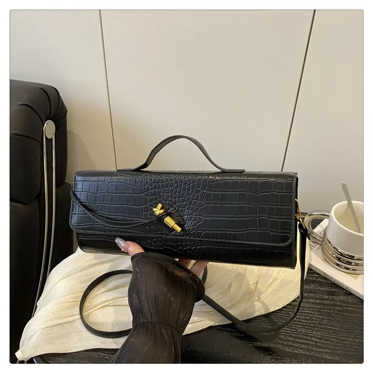 Black Diagonal Lock Shoulder Bag for Women — feature 48