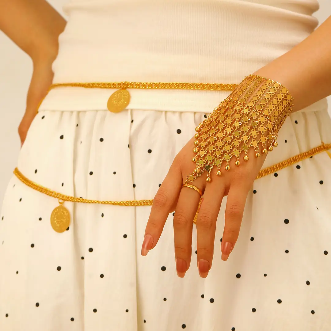 Desert Stars. Cross-Border Retro Gold Metal Multi-Layer Necklace Bracelet Set Ethnic Style Heavy Industry Celebration Jewelry