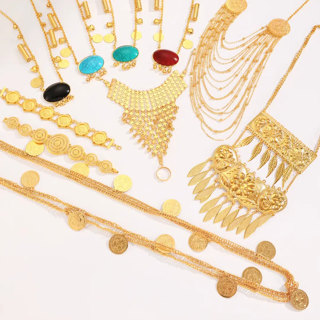 Desert Stars. Cross-Border Retro Gold Metal Multi-Layer Necklace Bracelet Set Ethnic Style Heavy Industry Celebration Jewelry — feature 13