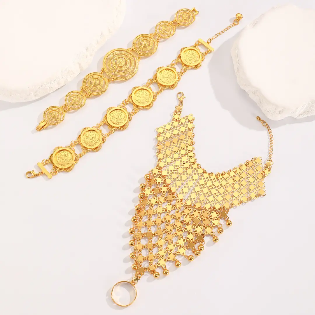 Desert Stars. Cross-Border Retro Gold Metal Multi-Layer Necklace Bracelet Set Ethnic Style Heavy Industry Celebration Jewelry — feature 25
