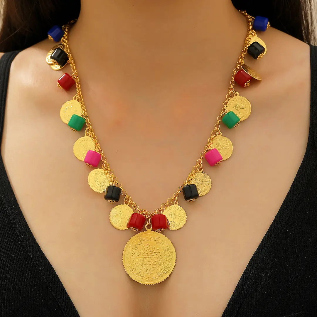 Desert Stars. Cross-Border Retro Gold Metal Multi-Layer Necklace Bracelet Set Ethnic Style Heavy Industry Celebration Jewelry