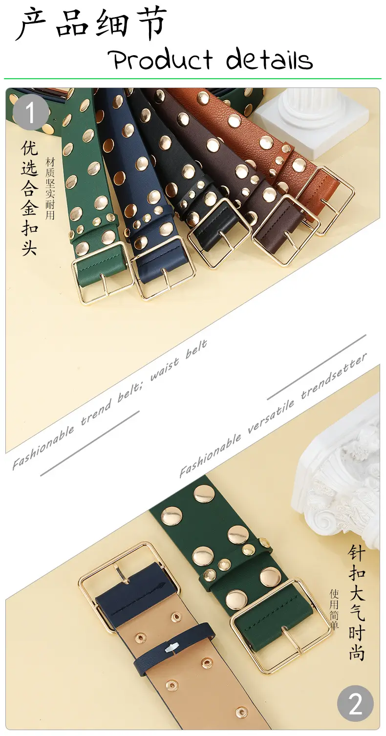 Green Korean Style Women's Belt with Square Buckle — feature 10