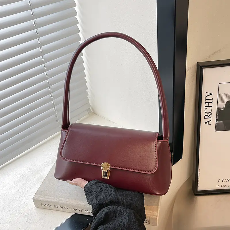Retro Maroon Handheld Shoulder Bag 2025 Spring - Image 5