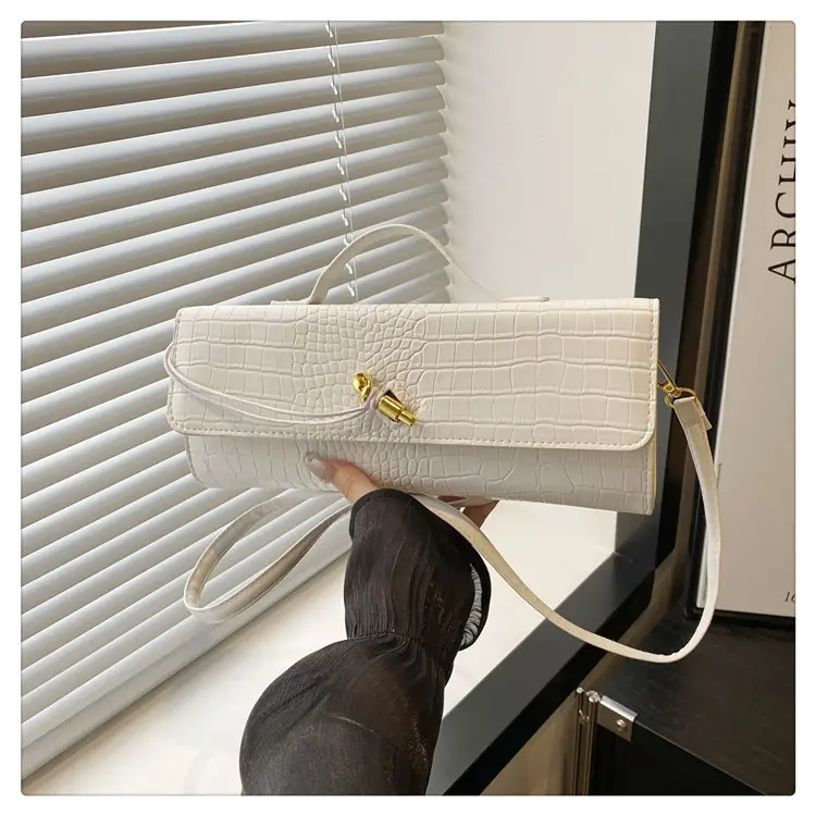 Brown Croc Leather Crossbody Bag with Gold Clasp — feature 25