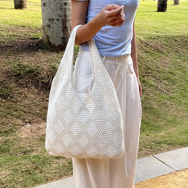 Women's Light Blue Knitted Shoulder Bag Large Capacity - Image 10