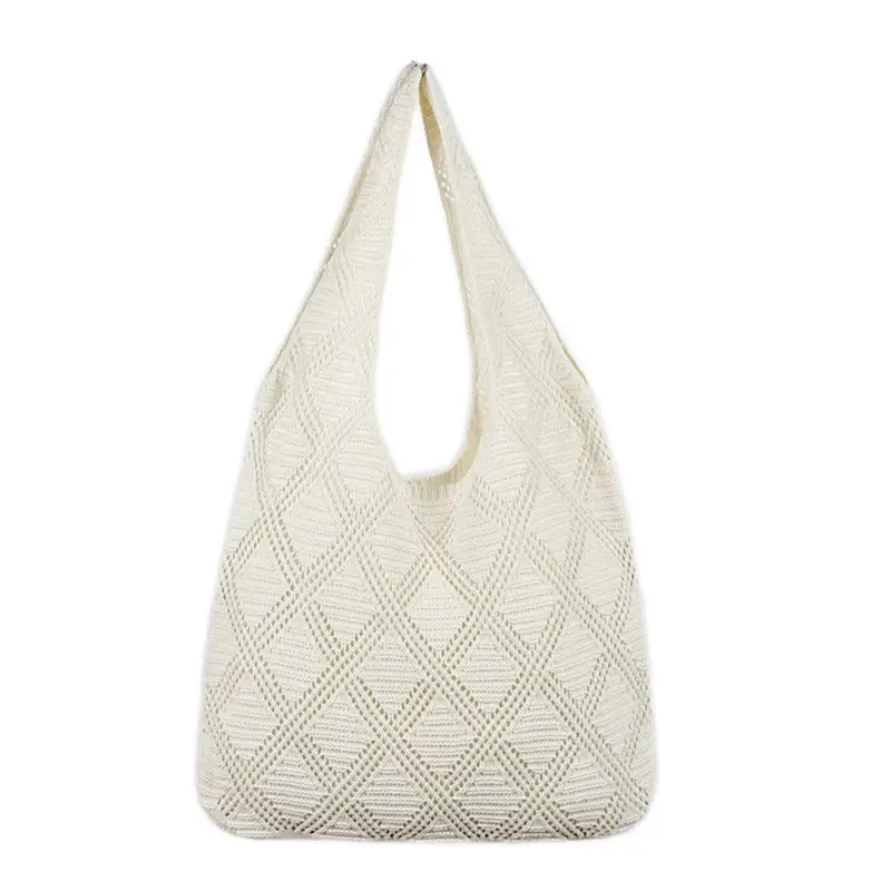 Women's Light Blue Knitted Shoulder Bag Large Capacity - Image 11