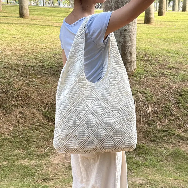 Women's Light Blue Knitted Shoulder Bag Large Capacity — feature 11