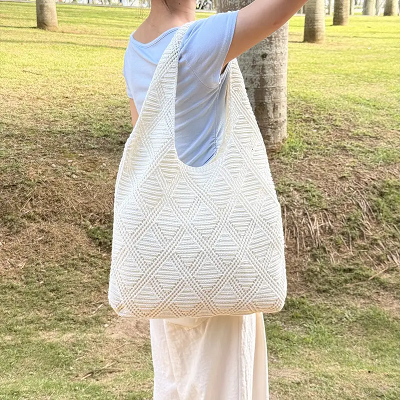 Women's Light Blue Knitted Shoulder Bag Large Capacity — feature 12