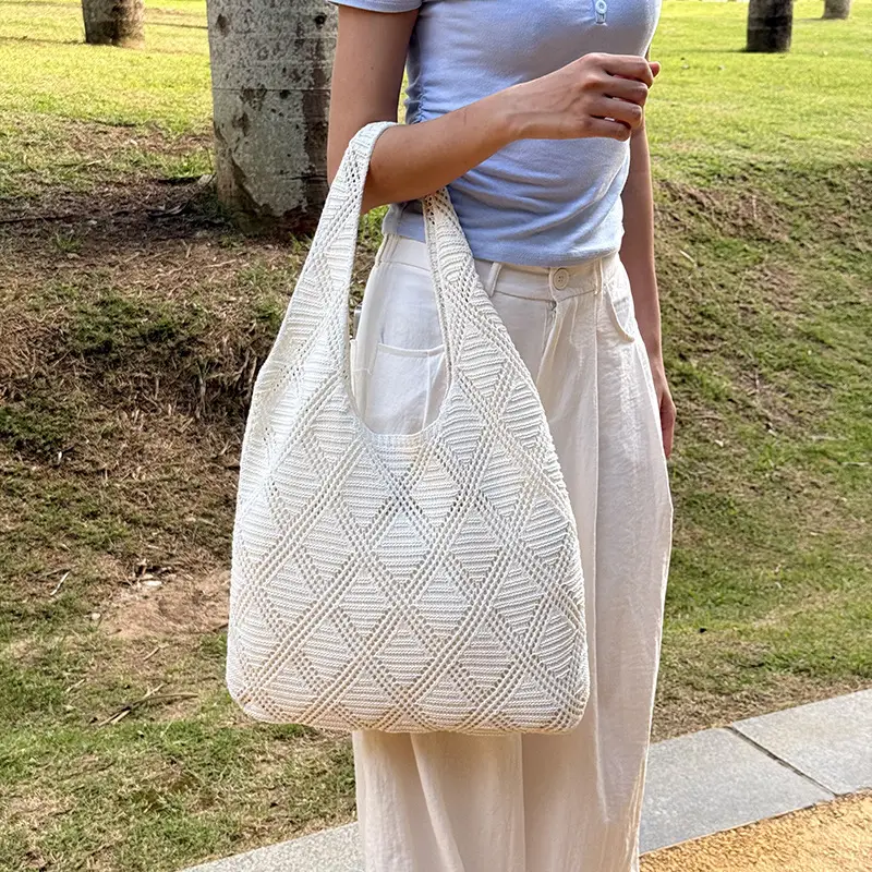 Women's Light Blue Knitted Shoulder Bag Large Capacity — feature 9