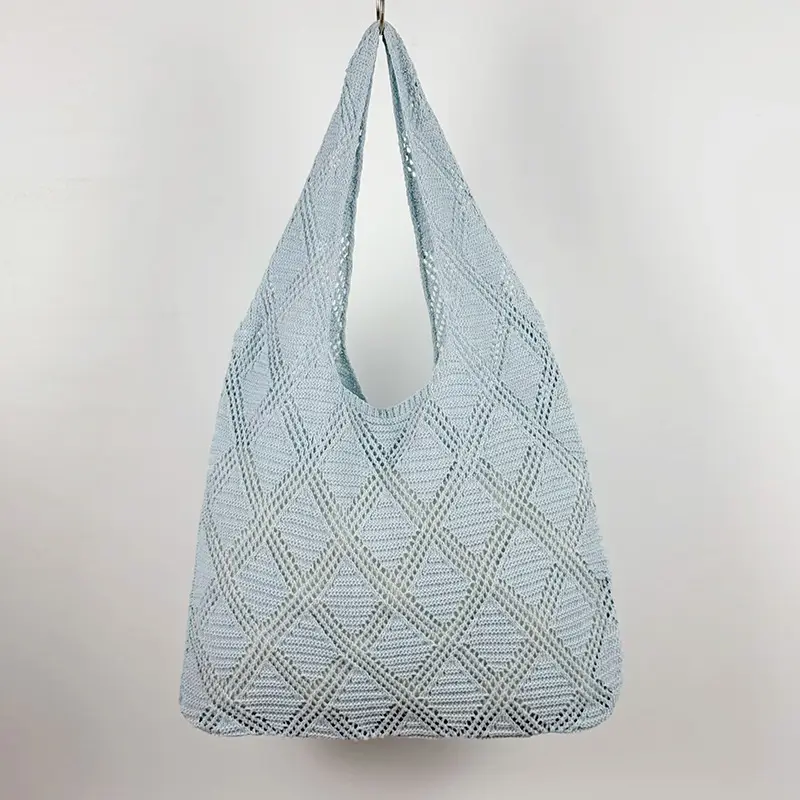 Women's Light Blue Knitted Shoulder Bag Large Capacity - Image 2