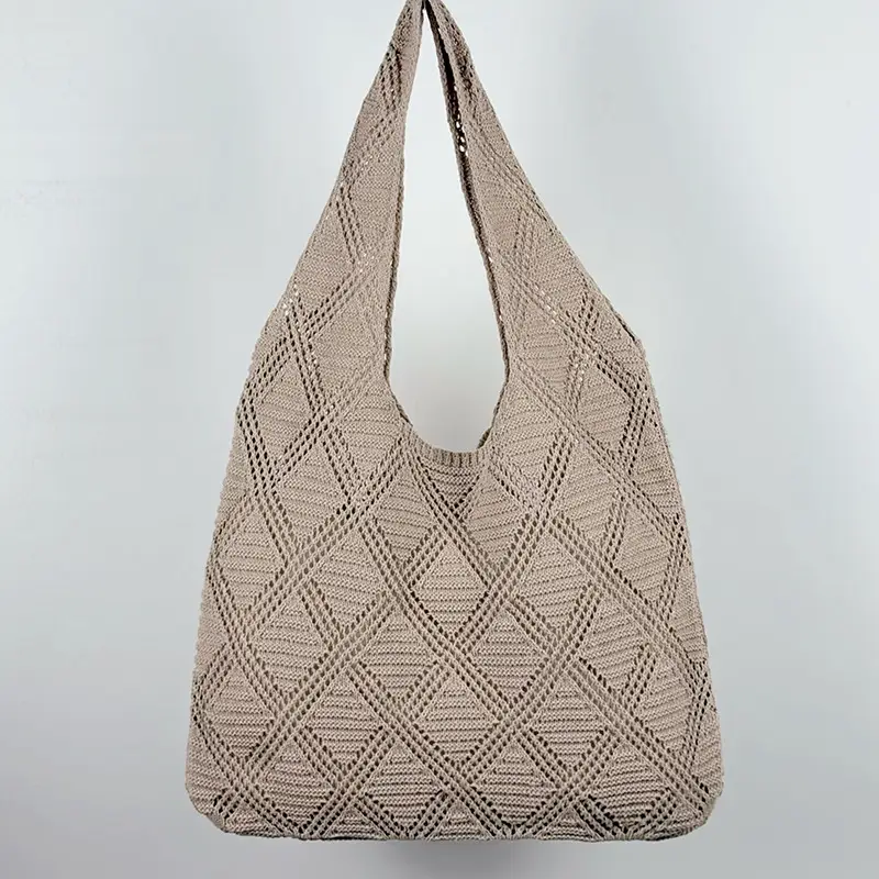 Women's Light Blue Knitted Shoulder Bag Large Capacity - Image 3