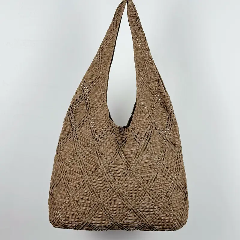 Women's Light Blue Knitted Shoulder Bag Large Capacity - Image 4