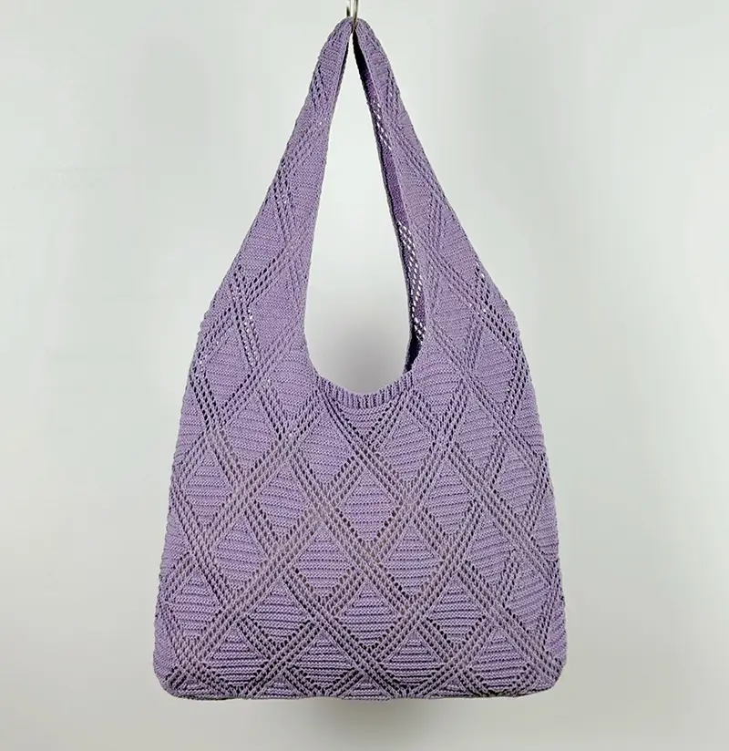 Women's Light Blue Knitted Shoulder Bag Large Capacity - Image 5