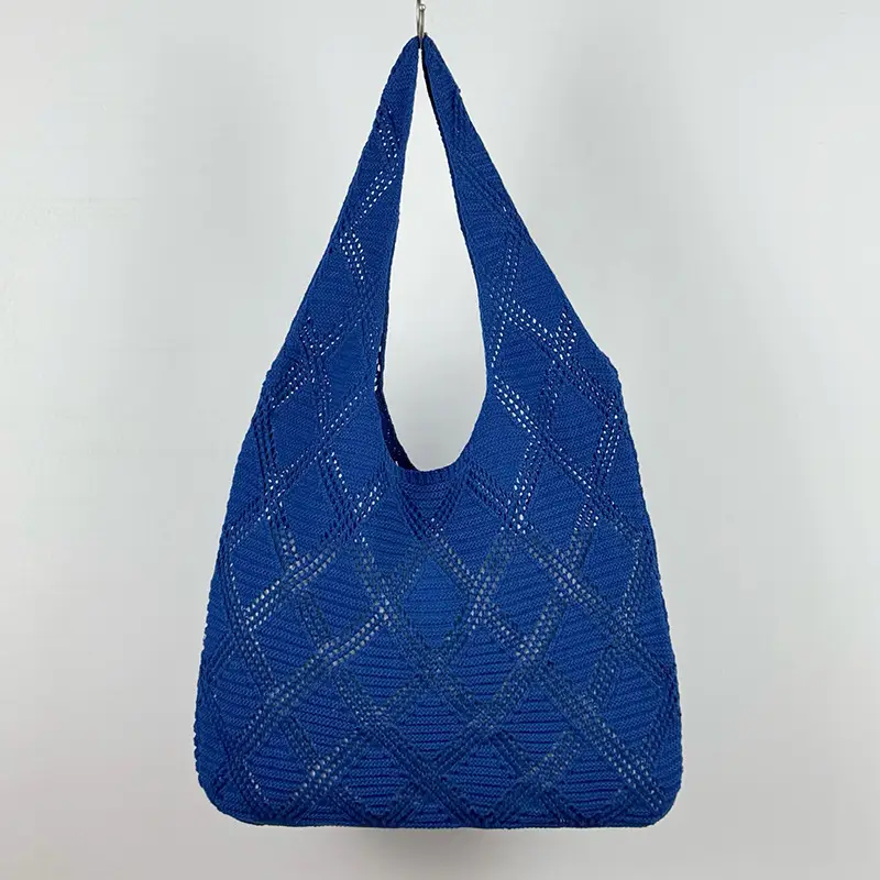Women's Light Blue Knitted Shoulder Bag Large Capacity - Image 6