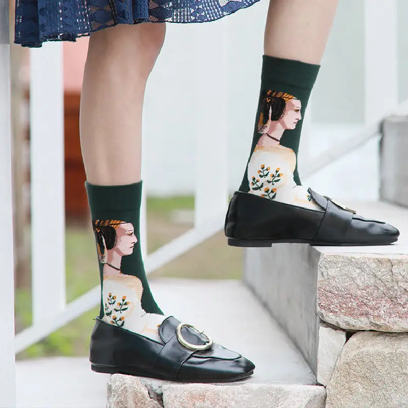 Autumn College Style Trendy Socks, Retro Oil Painting Socks for Women, Creative Colorful Korean Style Personality Mid-Tube Socks for Men, Zhuji Socks
