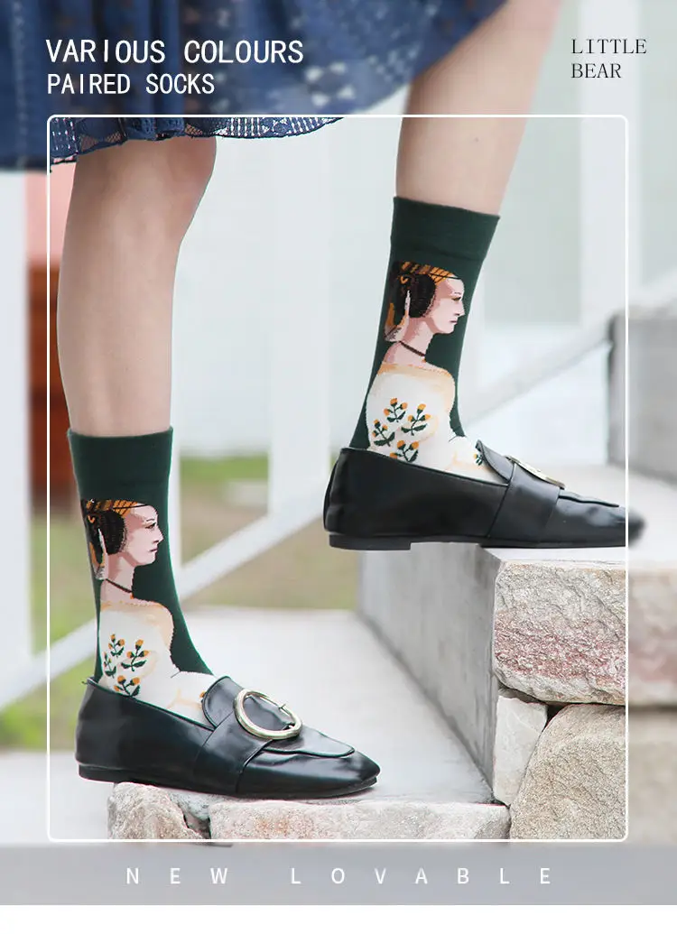 Autumn College Style Trendy Socks, Retro Oil Painting Socks for Women, Creative Colorful Korean Style Personality Mid-Tube Socks for Men, Zhuji Socks — feature 6