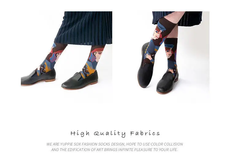 Autumn College Style Trendy Socks, Retro Oil Painting Socks for Women, Creative Colorful Korean Style Personality Mid-Tube Socks for Men, Zhuji Socks — feature 7