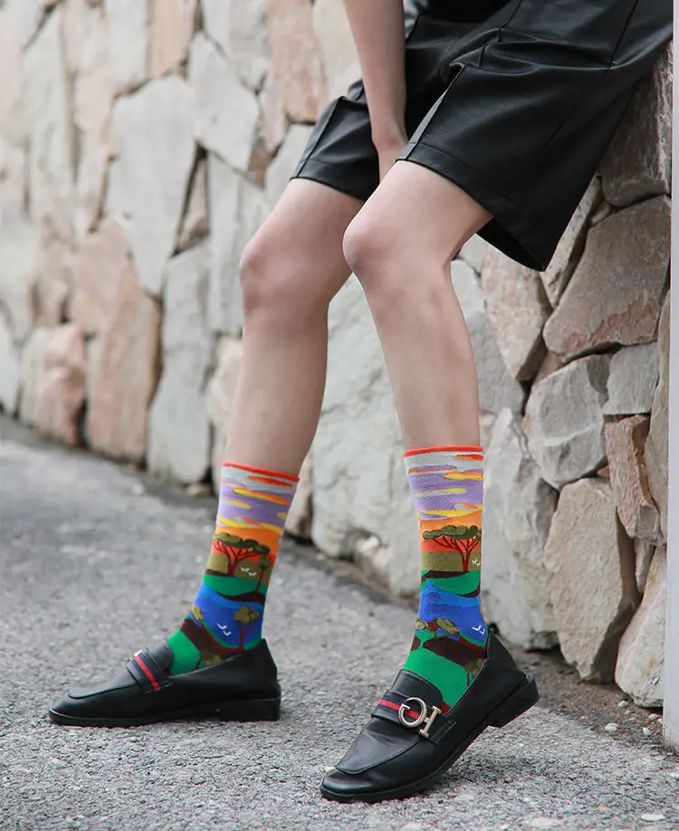 Autumn College Style Trendy Socks, Retro Oil Painting Socks for Women, Creative Colorful Korean Style Personality Mid-Tube Socks for Men, Zhuji Socks — feature 9