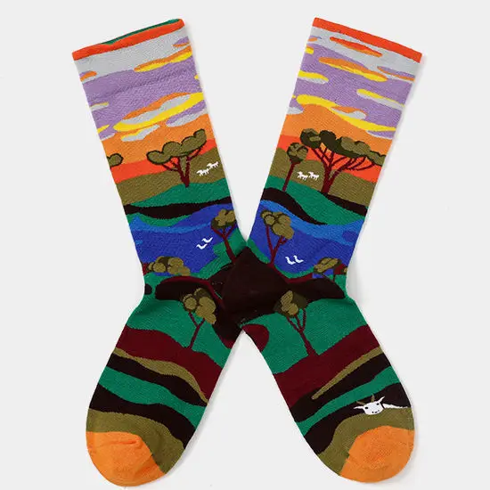 Autumn College Style Trendy Socks, Retro Oil Painting Socks for Women, Creative Colorful Korean Style Personality Mid-Tube Socks for Men, Zhuji Socks