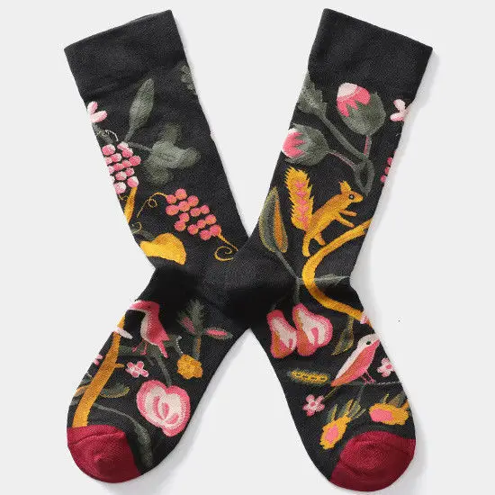 Autumn College Style Trendy Socks, Retro Oil Painting Socks for Women, Creative Colorful Korean Style Personality Mid-Tube Socks for Men, Zhuji Socks