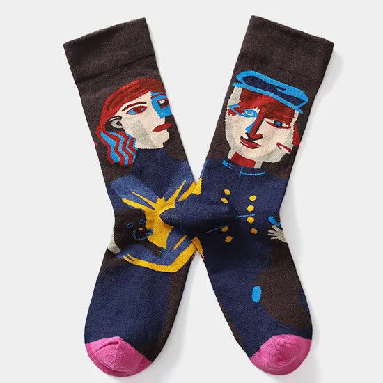 Autumn College Style Trendy Socks, Retro Oil Painting Socks for Women, Creative Colorful Korean Style Personality Mid-Tube Socks for Men, Zhuji Socks