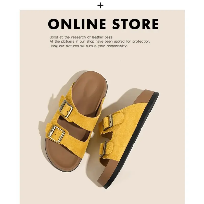 Women's Yellow Buckle Slippers Summer Casual Sandals