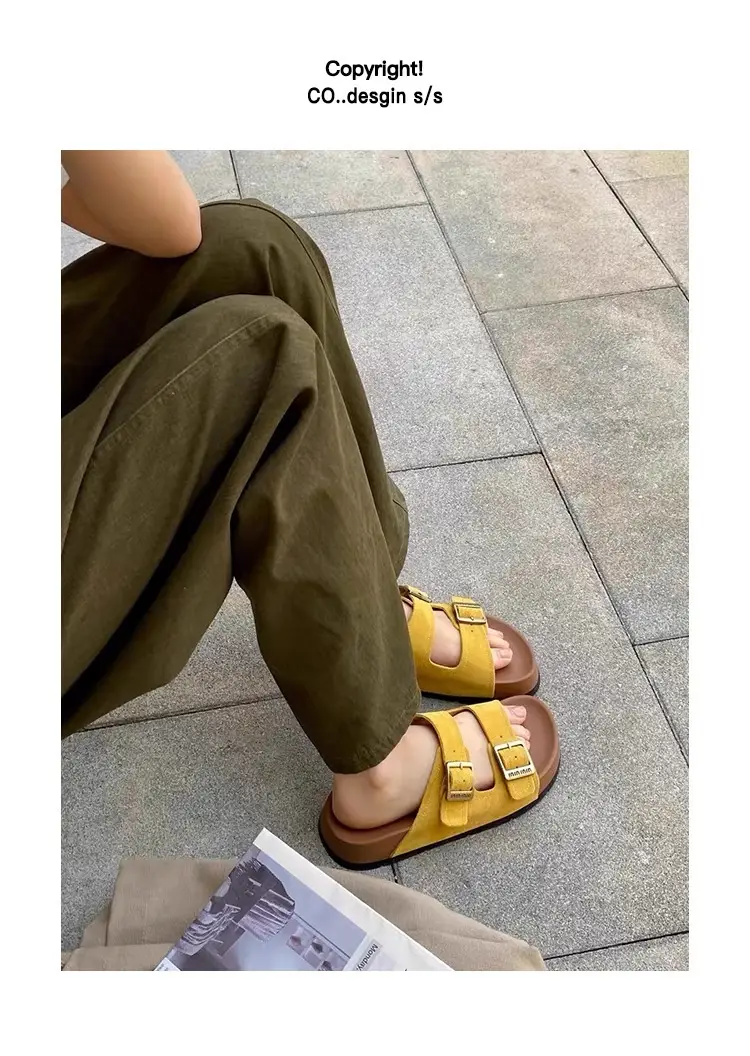Women's Yellow Buckle Slippers Summer Casual Sandals — feature 13