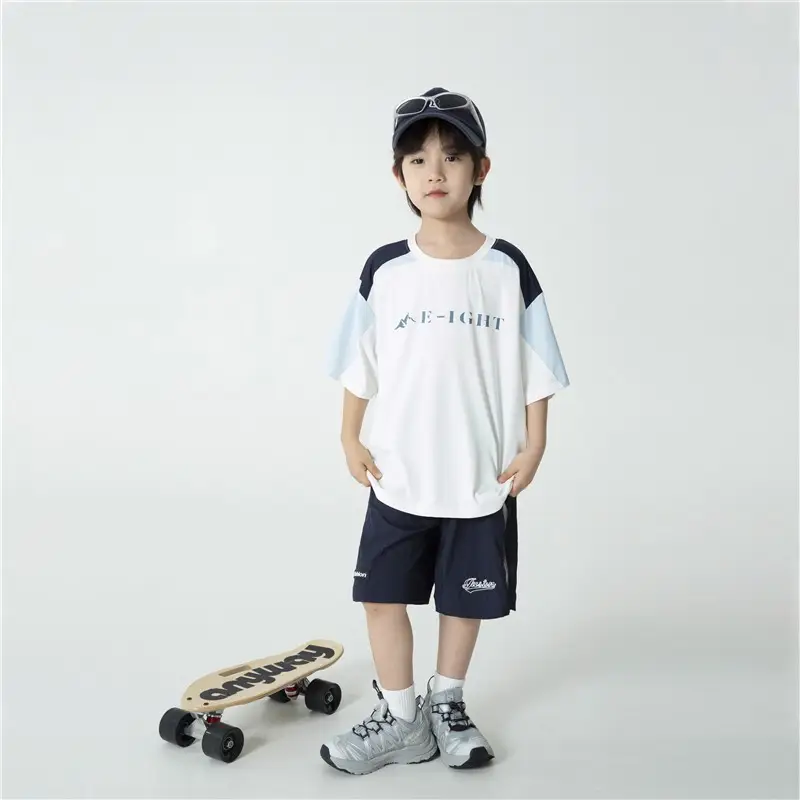 Haima Boys 2S Cotton Patchwork T-Shirt Shorts Set - Image 2